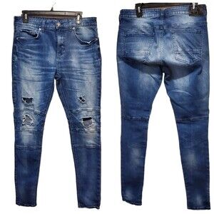 PACSUN Men’s Skinny Jeans - size 32x32-  Blue Ripped Jeans - Used